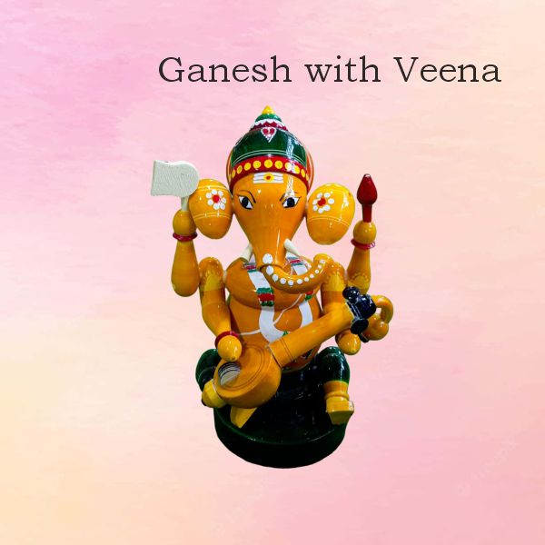 Ganesh with veena — handmade Etikoppaka Bommalu