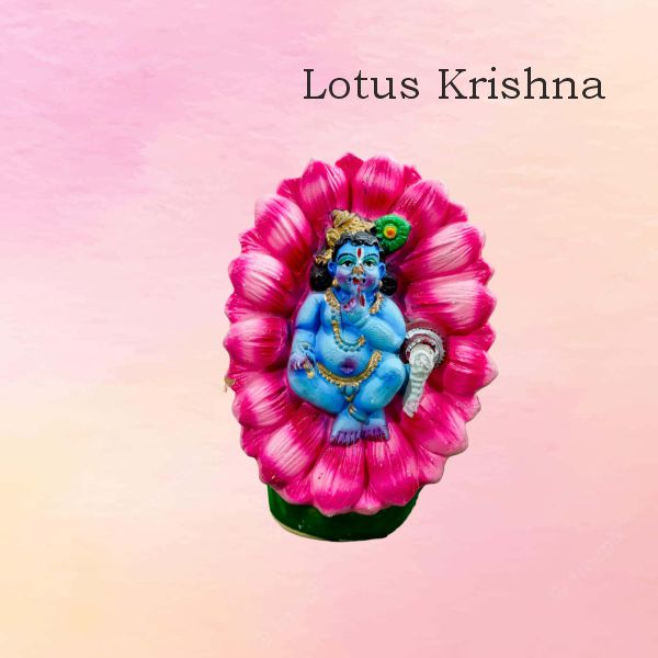 Krishna with Lotus Clay — handmade Clay Bommalu