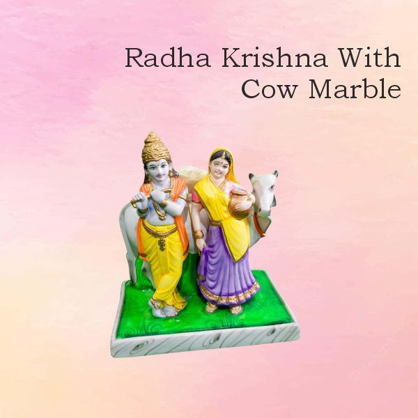 Radha Krishna With Cow Marble